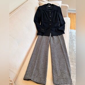 Ann Taylor Black Blazer with Black And White Herringbone Trousers